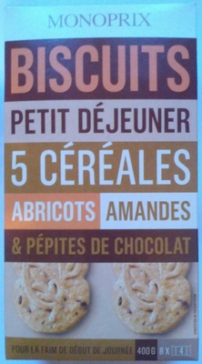 Biscuits Petit Déjeuner 5 Céréales Abricots, Amandes & Pépites de Chocolat