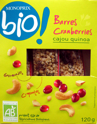 Barres Cranberries cajou quinoa Bio Monoprix